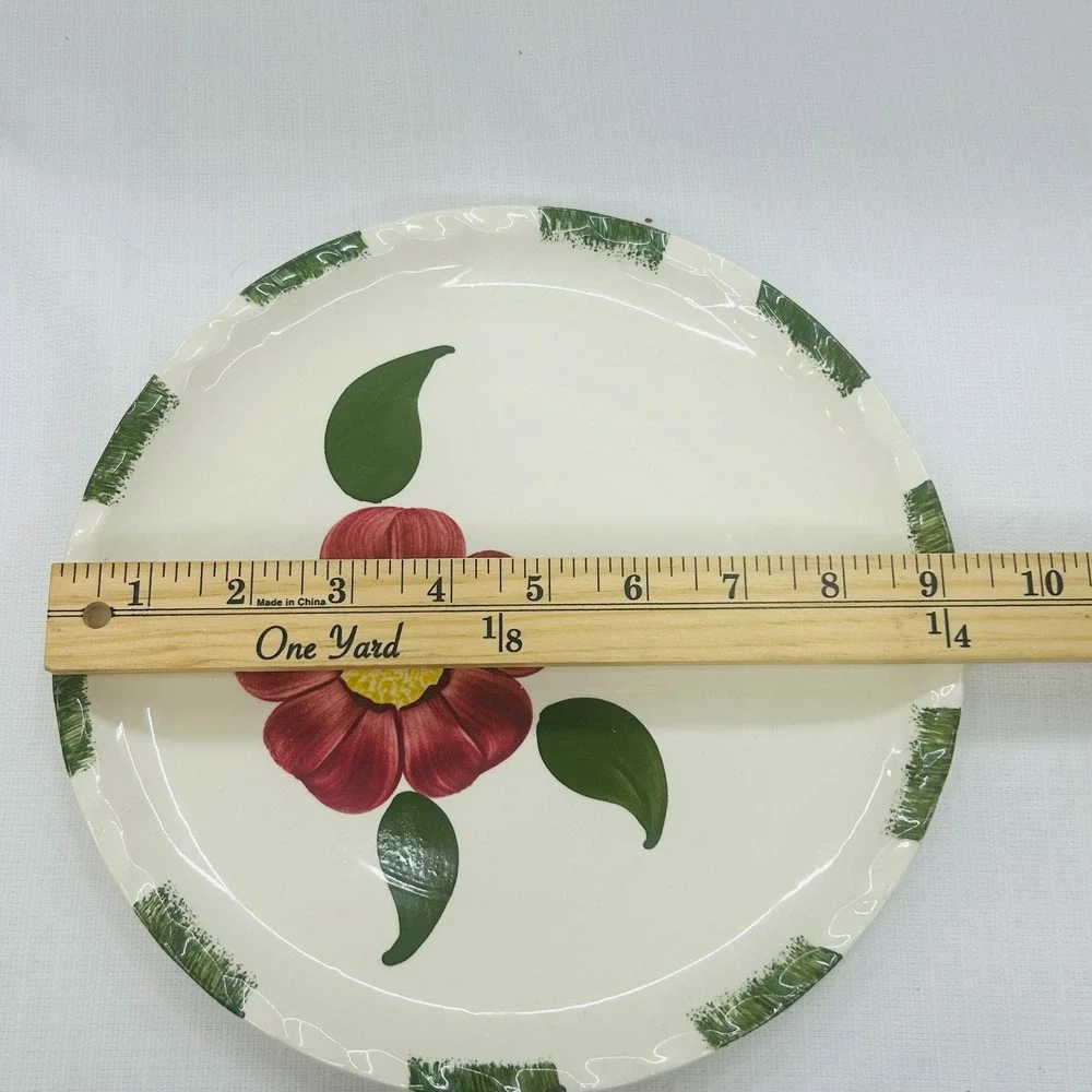 Blue Ridge‎ Southern Potteries Hand Painted Red Floral Luncheon 4 Set Plates USA